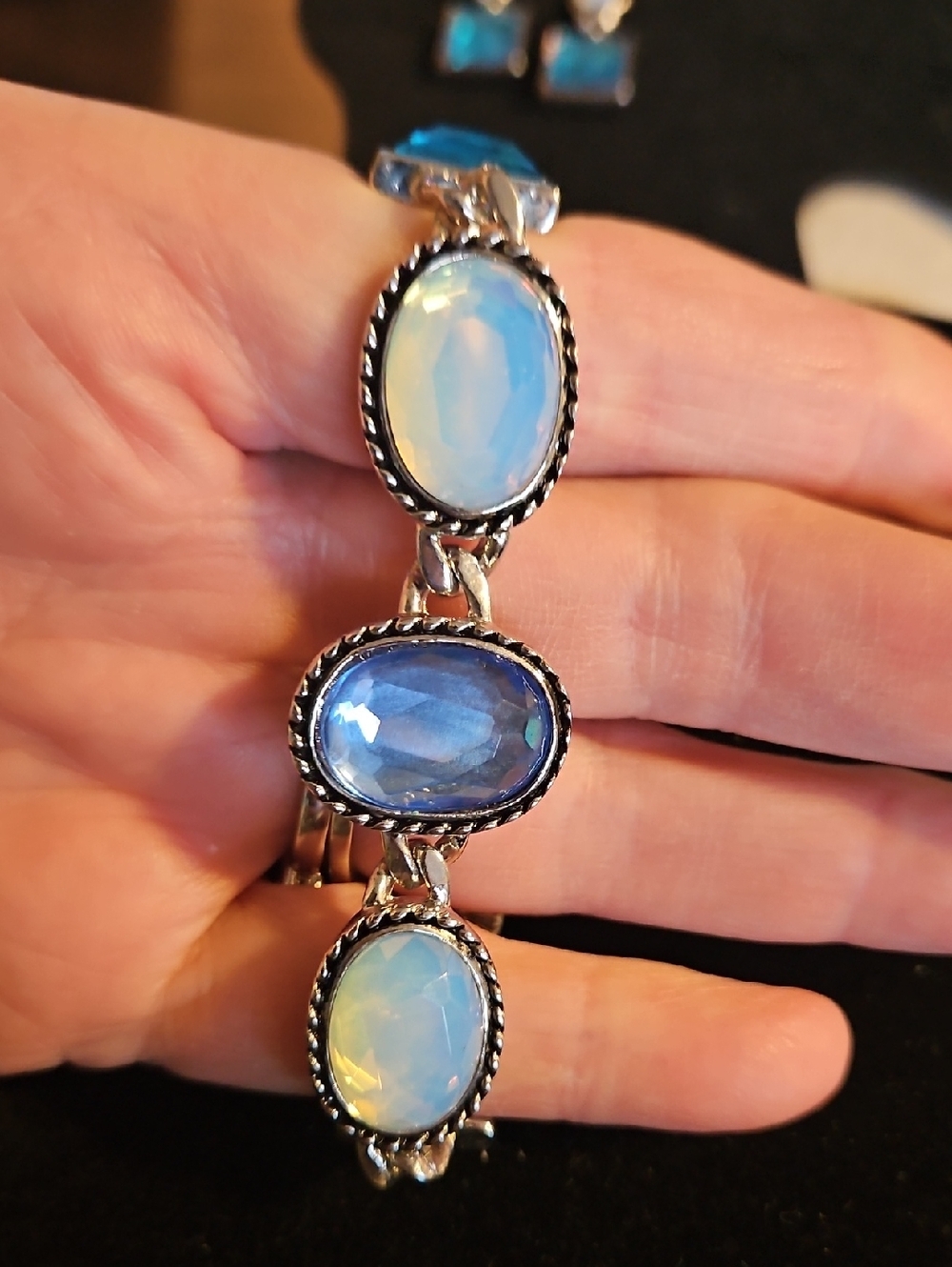 Lia SOPHIA " AQUABELLA" Multi Gem Toggle Bracelet And Earrings